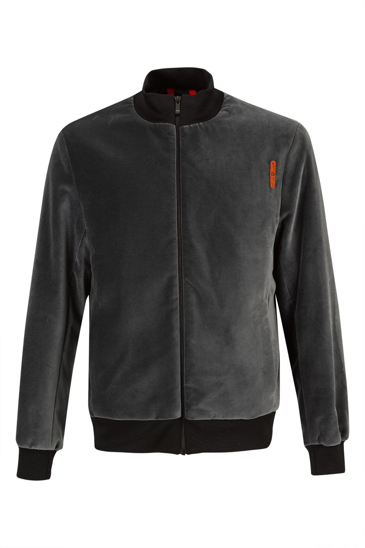 Bomber em veludo de pêlo baixo e fecho de correr